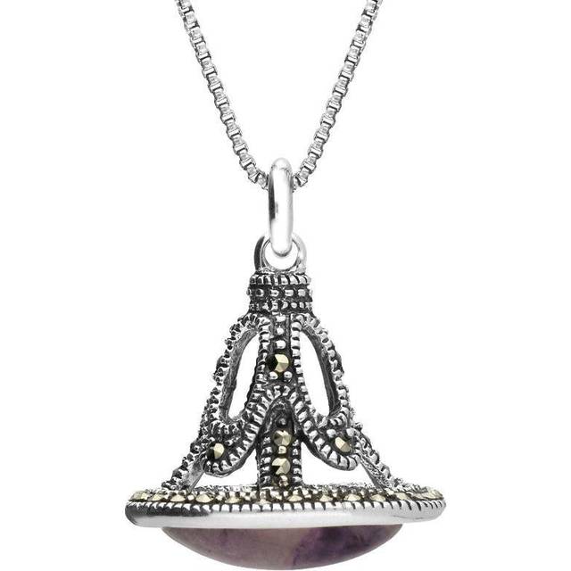 Sterling Silver Blue John Marcasite Style & Fashion Bell Necklace - Silver