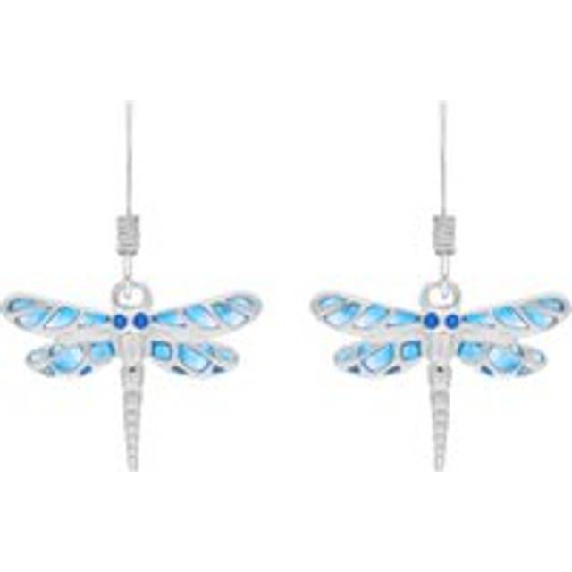 Sterling Silver Blue Enamel Dragonfly Hook Earrings