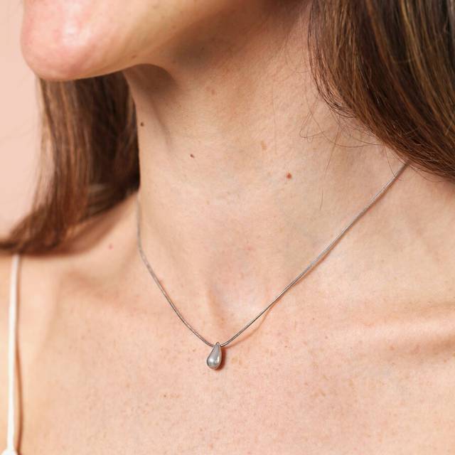 Stainless Steel Teardrop Necklace - silver - one size