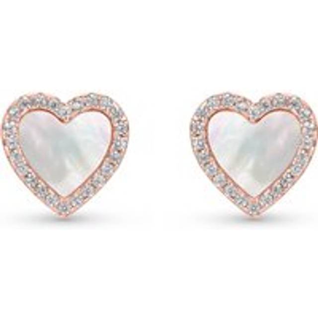 Rose Gold Plated Cubic Zirconia Mother of Pearl Heart Stud Earrings