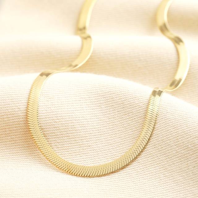 Stainless Steel Herringbone Chain Necklace in Gold - gold - one size