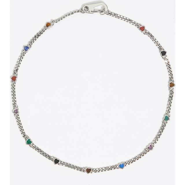 Multicolor stone heart chain necklace - DARK SILVER - UN