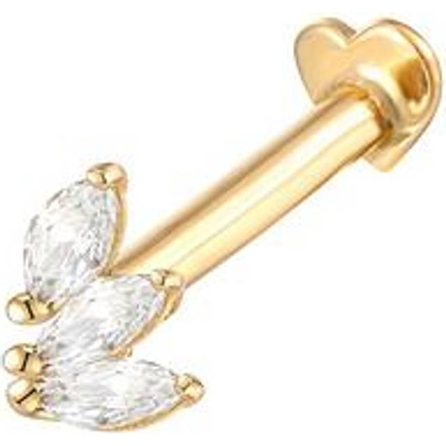 The Love Collection Gold Plated Sterling Silver CZ Floral Single Stud with Heart Flat Back, Gold, Women