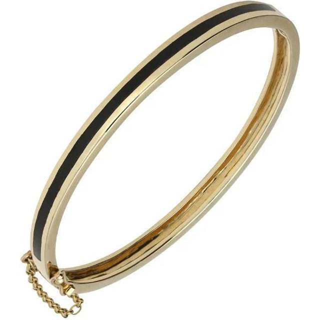 9ct Yellow Gold Whitby Jet Channel Set Hinged Bangle - Yellow Gold