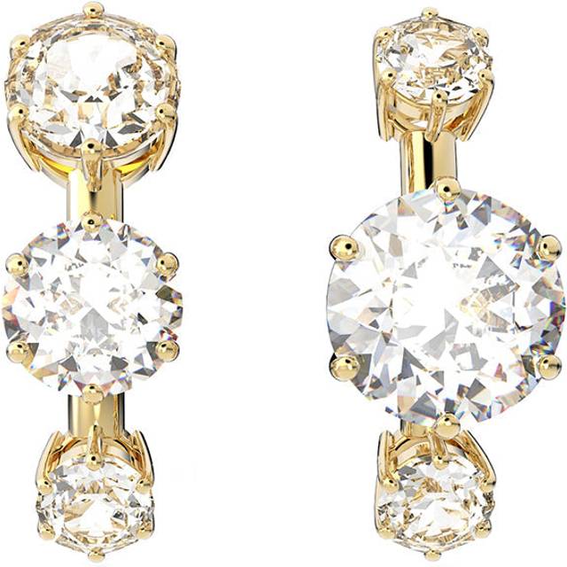 Swarovski Constella Yellow Gold Tone Plated White Crystal Round Cut Ear Cuff Earrings - Gold