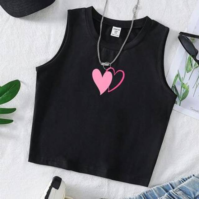SHEIN Tween Girl Sleeveless Round Neck Tank Top, Fashionable For Summer