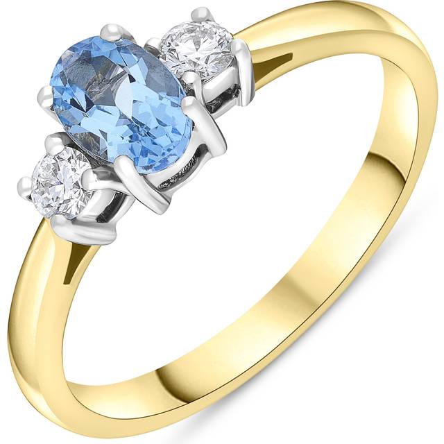 18ct Yellow Gold 0.47ct Aquamarine 0.14ct Diamond Three Stone Ring - M