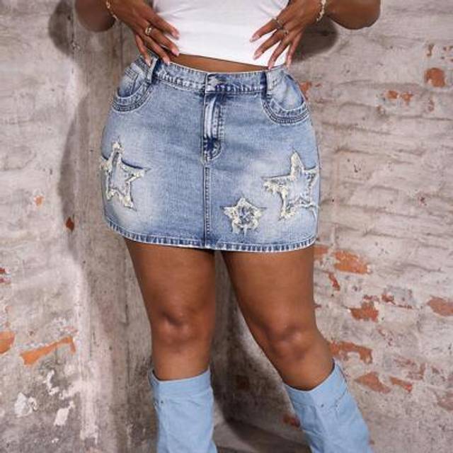 Plus size jeansminikjol, casual fitt - Ljustvätt (0XL,1XL,2XL,3XL,4XL)