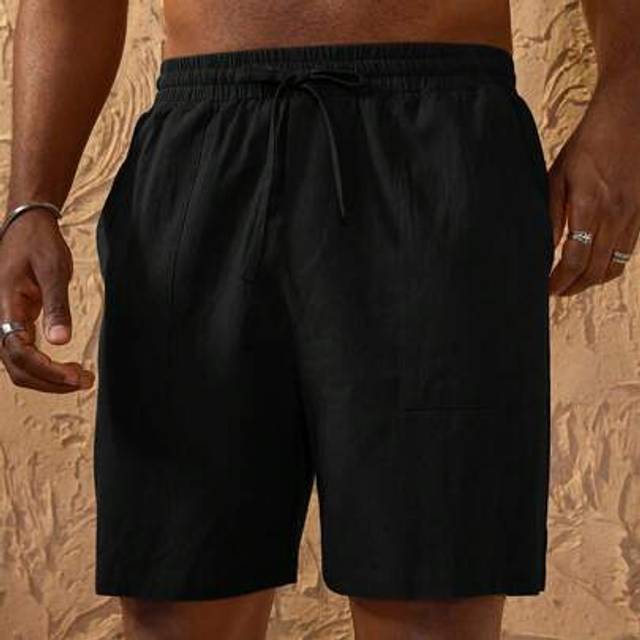 SHEIN Linen Bermuda Shorts And Linen Solid Color Loose Knee-Length High Waisted Basic Shorts With Side Pockets Fashionable Style
