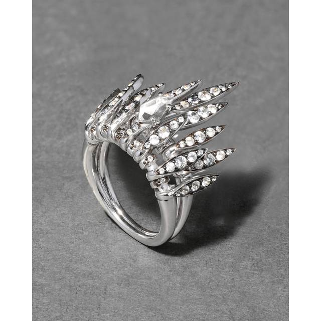 Alexis Bittar Archive Fine Sterling Silver With Clear Quartz And White Sapphire Large Nested Spear Ring in White/Silver Size 7 | Statement Jewelry fr (7)