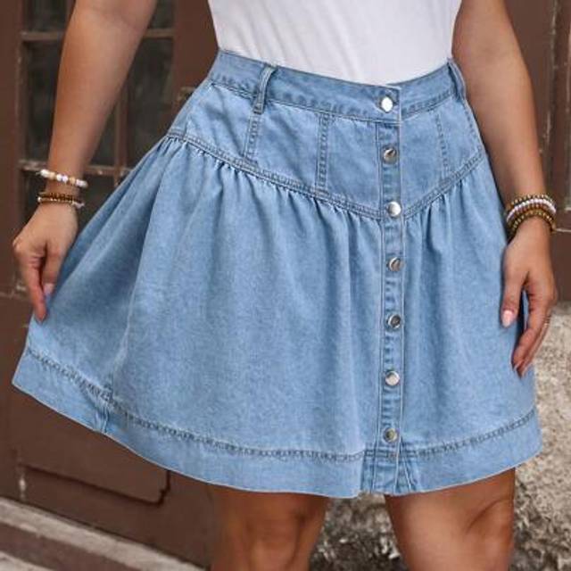 EMERY ROSE Plus Size Soft Denim Mini Skirt, Casual Summer & Holiday
