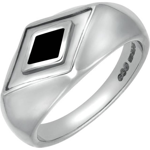 Sterling Silver Whitby Jet Diamond Shape Signet Ring - Silver