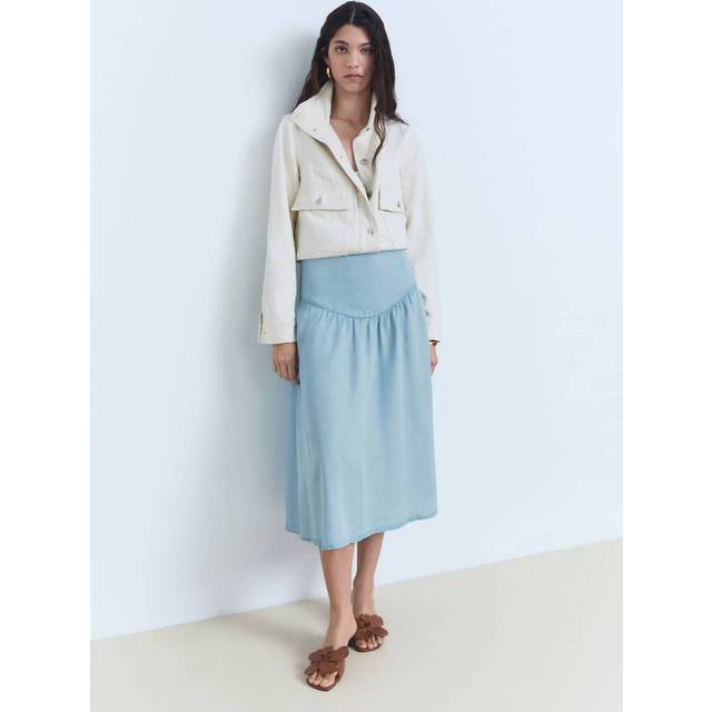 Soft denim midi-skirt with gathered detail medium blue - Woman - M - MANGO - Medium Blue