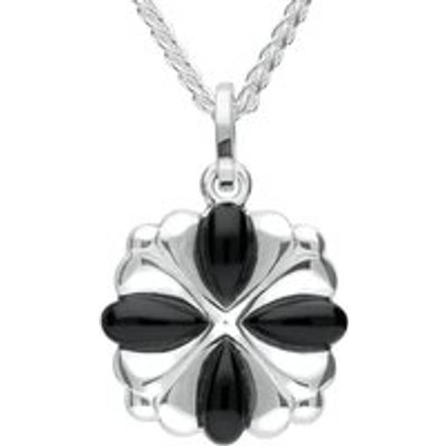 Sterling Silver Whitby Jet 4 Stone Cross Necklace - Silver