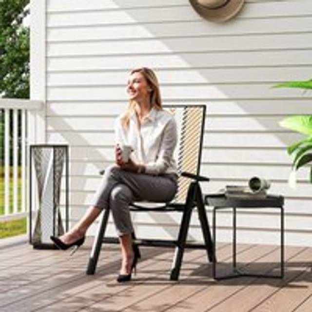 (Black) Outsunny Rattan Folding Chair w/ 5-Position Adjustable Backrest
