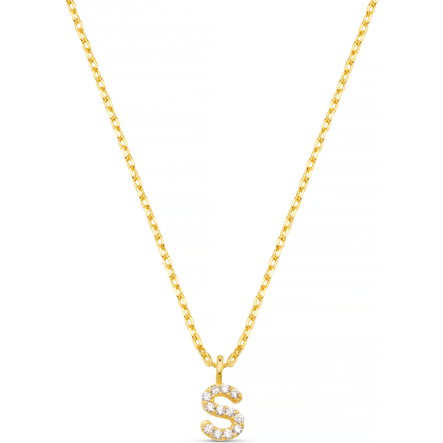 S Pave Initial Charm Necklace - Orelia - Gold
