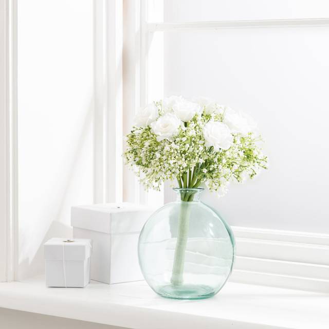 Artificial Cream Rose and Gypsophila Stems - Green
