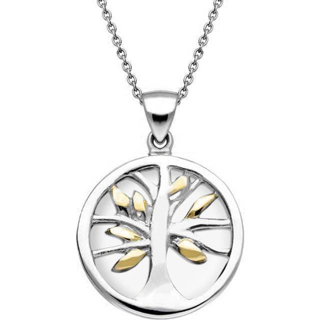 Yellow Gold Plated Sterling Silver Amber Small Round Tree of Life Necklace