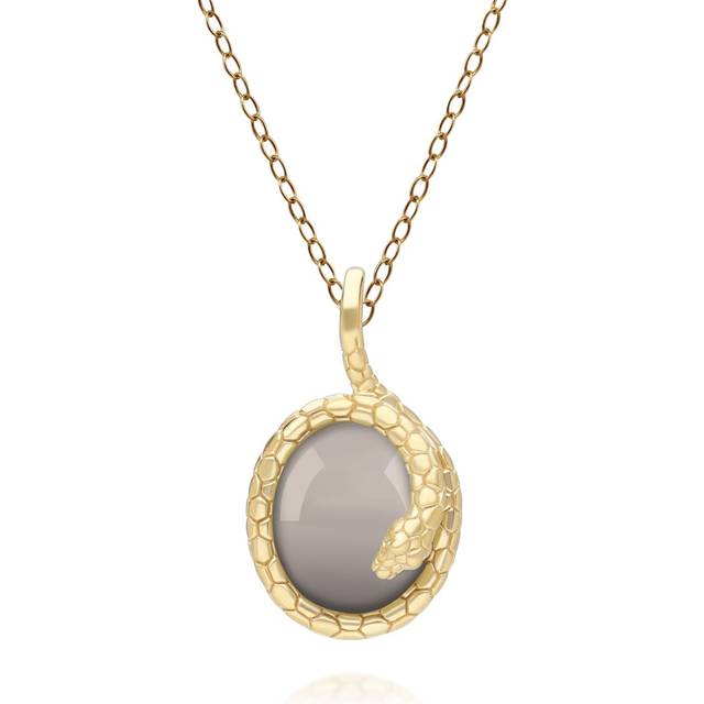 ECFEW™ Black Moonstone Winding Snake Pendant Necklace In Gold Plated Sterling Silver