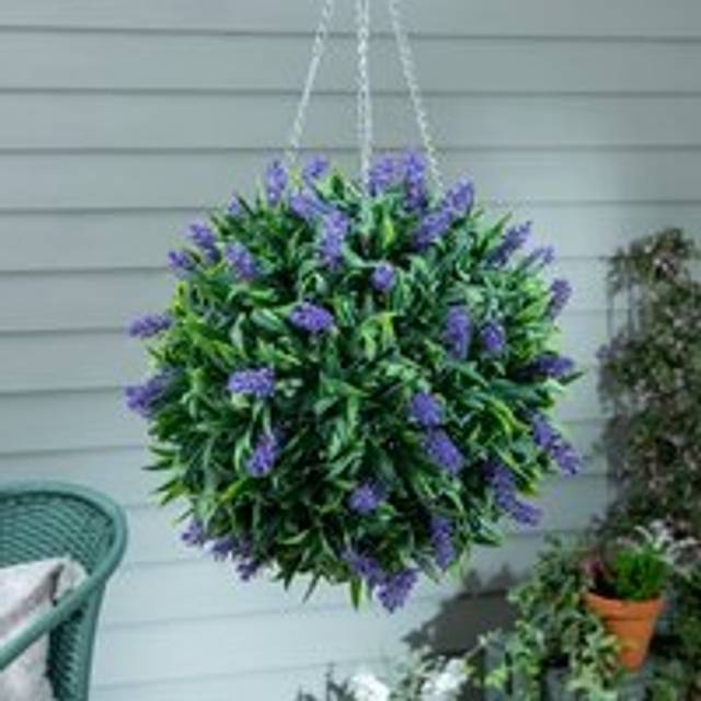 Artificial Topiary Ball Purple Flower 25cm - Green