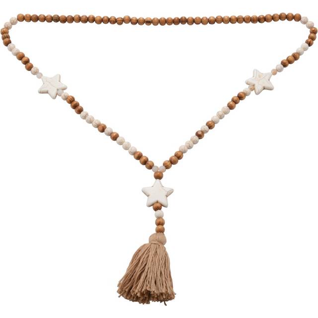 Hand Made White Stone Tassel Wood Bead Long Necklace Women Pentagonal