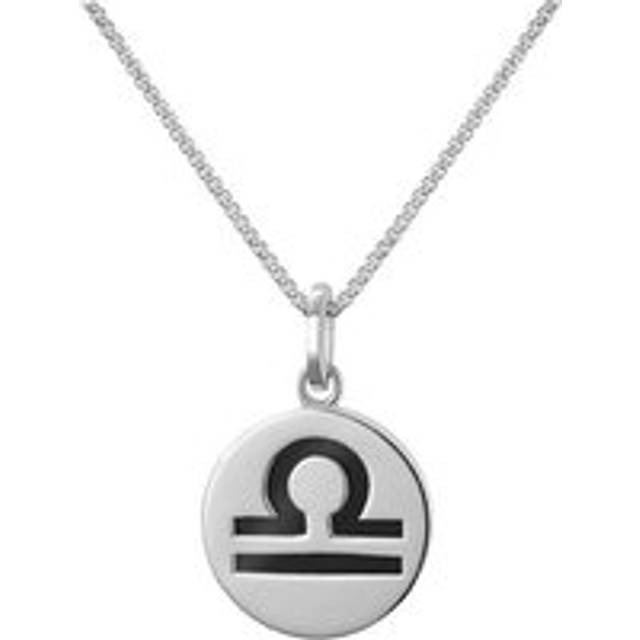 Sterling Silver Whitby Jet Zodiac Libra Round Necklace - Silver