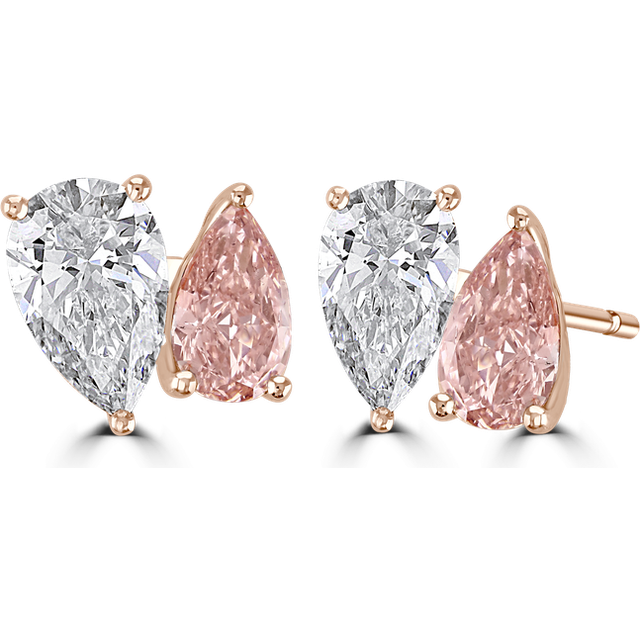 18ct Rose Gold 3.8ct White & Pink Laboratory Grown Diamond 'Toi et Moi' Earrings