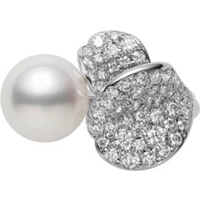 Mikimoto Les Petales Place Vendome Roses 18ct White Gold Akoya Cultured Pearl 0.54ct Diamond Ring - 55