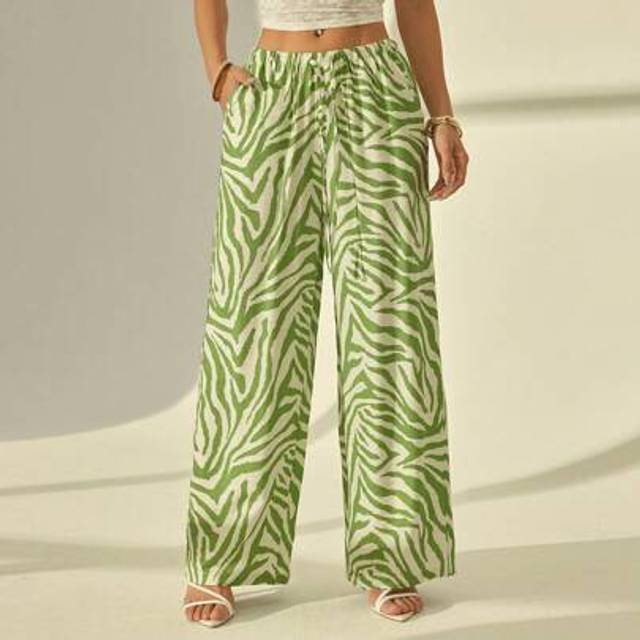 SHEIN Women&#39;s Fashion Animal Zebra Print Wide Leg Pants Summer Pantswide Pantswide Leg Pants Womanboho Pants
