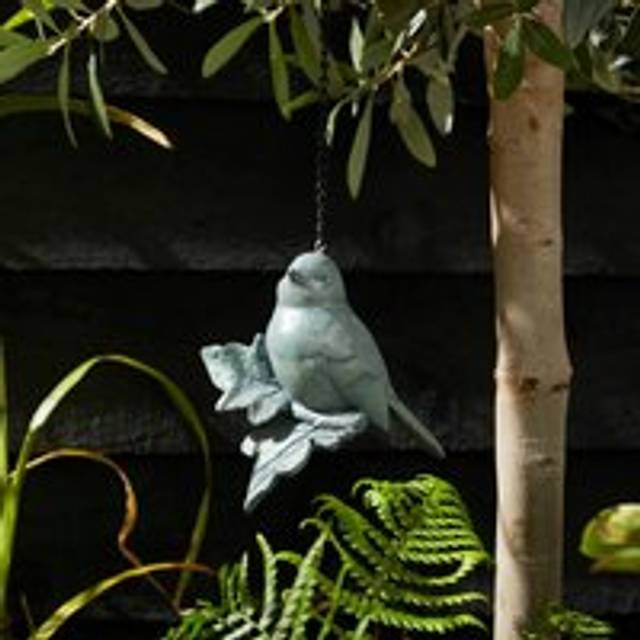 Bronze Resin Hanging Bird Ornament - Green
