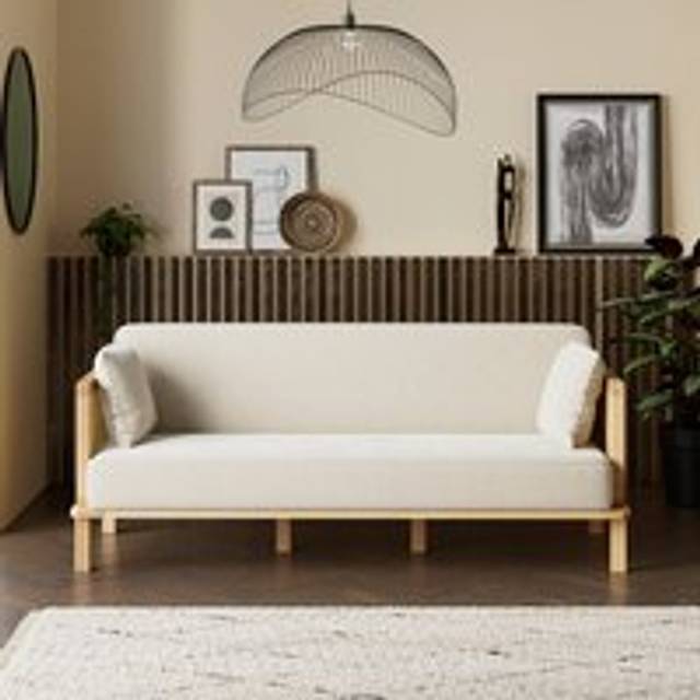 Lila Wicker and Flatweave Clic Clac Double Sofa Bed - Natural
