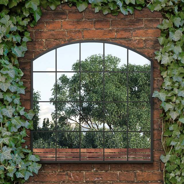 Arcus Arched Window Square Indoor Outdoor Wall Mirror - Black
