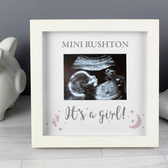 Personalised Its A Girl Baby Scan Frame - White