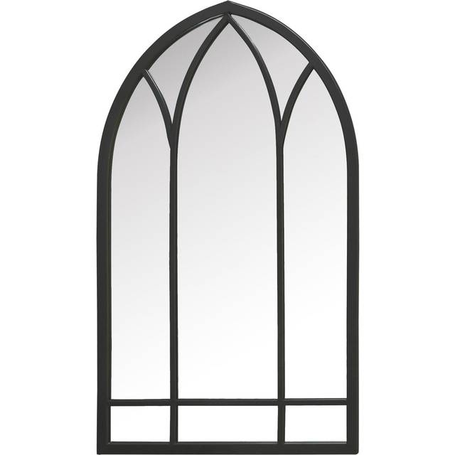 Arcus Gothic Arched Window Indoor Outdoor Wall Mirror - Black