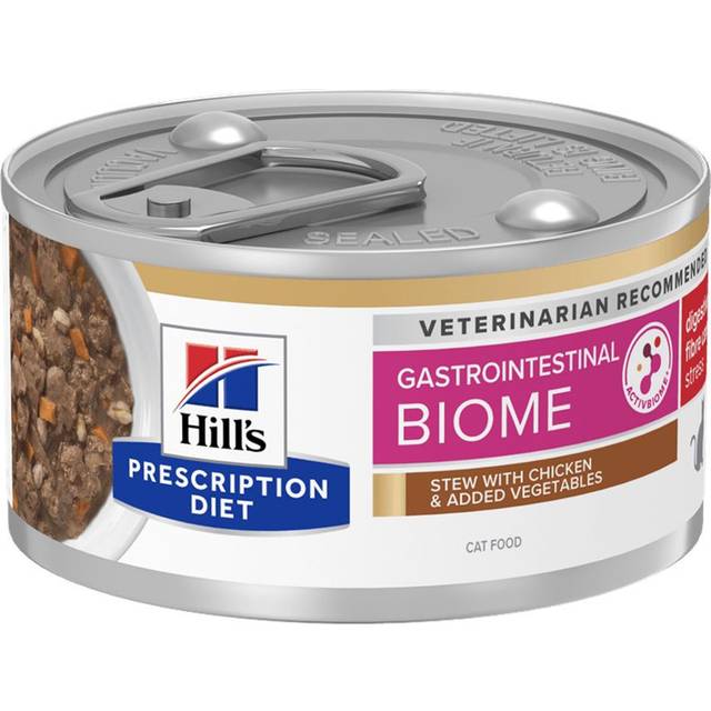 Hill's Prescription Diet Gastrointestinal Biome Stress gryta kattfoder med kyckling & grönsaker (burk). Förpackning: 1 bricka (24 x 82 g)