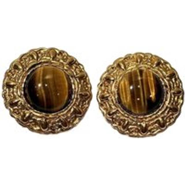 Womens Preloved Tiger Eye Clipon Earrings Wo - Gold - Metallics - One Size