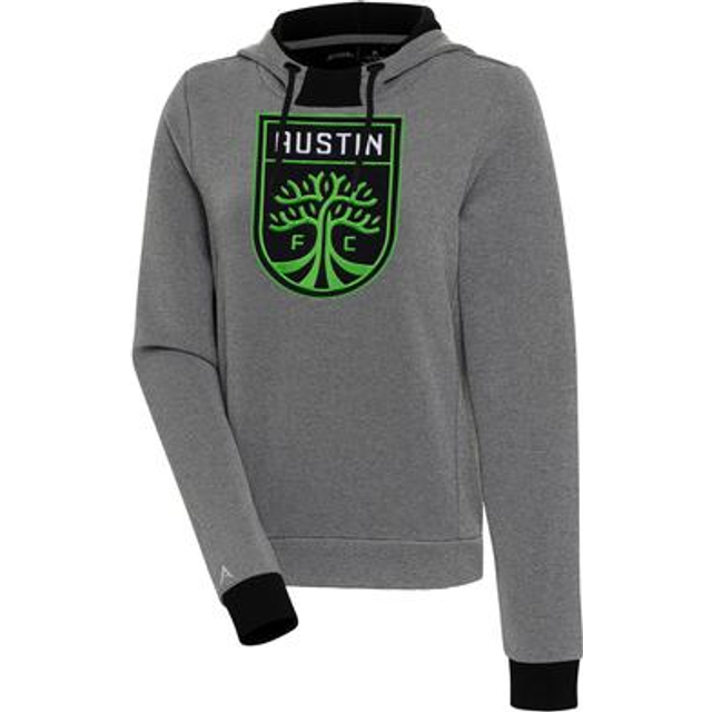 Women's Antigua Black/White Austin FC Axe Bunker Tri-Blend Pullover Hoodie - L