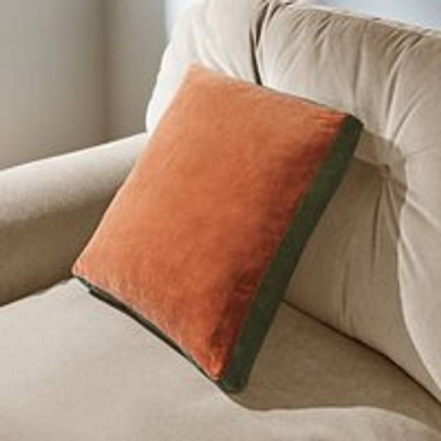 Box Edge Cotton Velvet Cushion - Terracotta