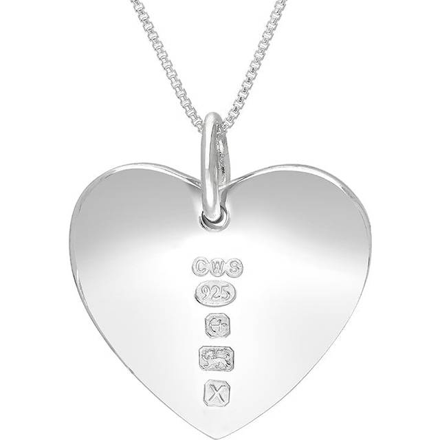 Sterling Silver Hallmark Polished Heart Large Pendant Necklace - Silver