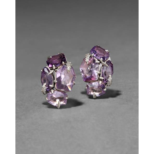 Alexis Bittar Archive Fine Sterling Amethyst And Diamond Cluster Clip Earrings in Silver | Statement Jewelry from Alexis Bittar (One Size)