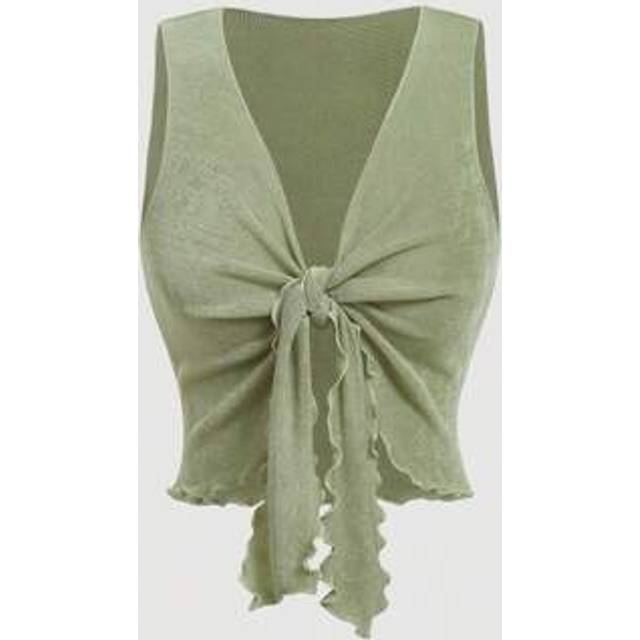 SHEIN V-Neck Front Tie Polka Dot Green Tank Top, Minimalist And Stylish,Hippie,Streetwear , Boho,Tropical ,Vacation ,Gyaru,Sexy ,Western,Coquette Top,Rave T