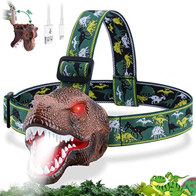 LED Dinosaur Headlamp for Kids with Adjustable Headband Camping Essentials USB Charging Dinosaur multicolour