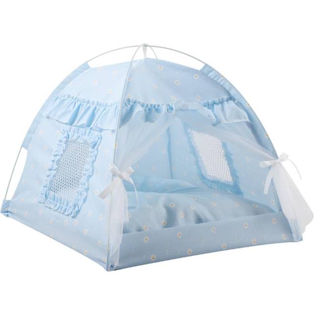 Cat Tent House Semi Enclosed Foldable Ventilate Gauze Curtain Portable Summer Pet Tent Nest for Pet 35x35x32cm / 13.8x13.8x12.6in