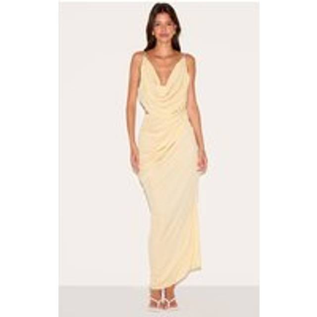 Butter Yellow Chiffon Drape Cut Out Midaxi Dress, Butter Yellow - 12