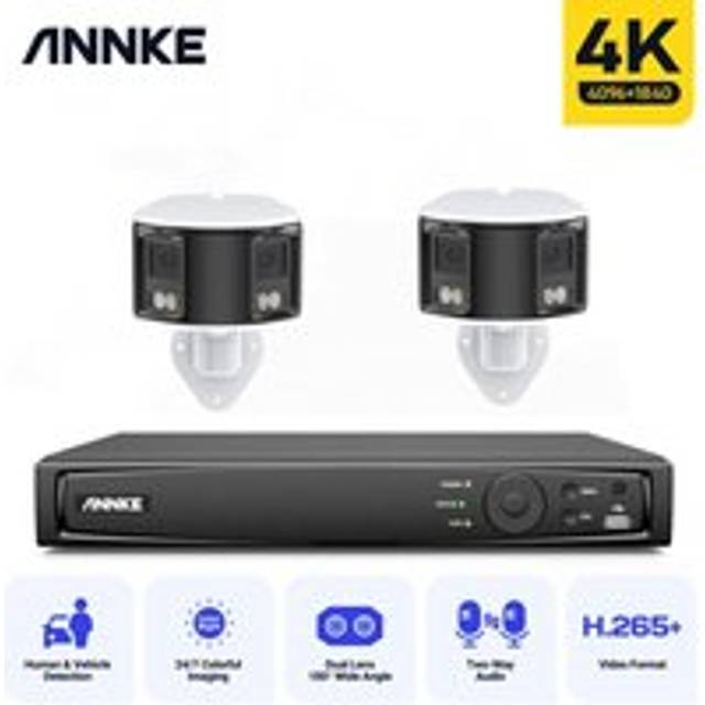 4K PoE Camera Security System Panoramic 180° Dual Lens Camera H.265+ 2 Way Audio cctv Surveillance Video Camera Kit - Annke