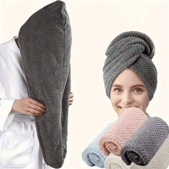 SHEIN Ultra-Soft Microfiber Hair Towel - Quick Dry, Super Absorbent Wrap For Women & Girls, Gentle On Frizzy Or Damaged Hair, Solid Color Bath Accessory