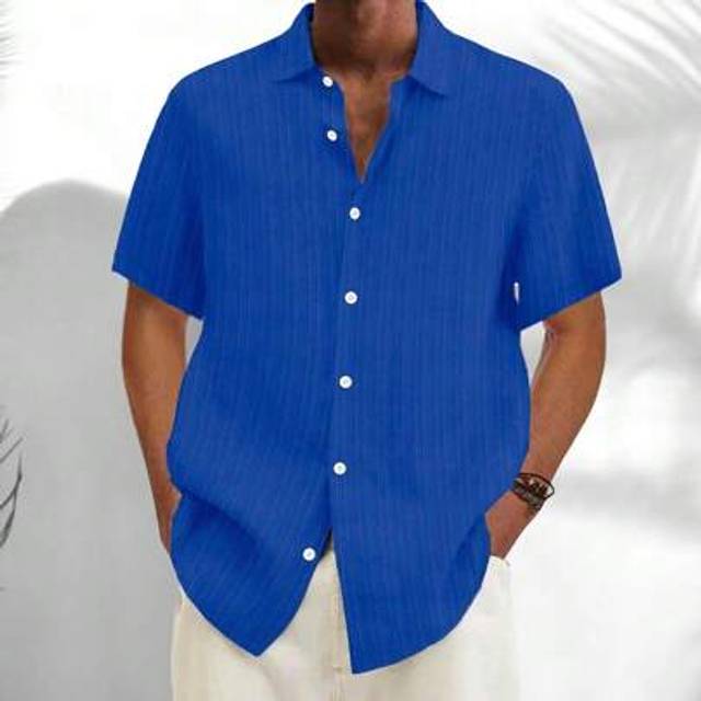SHEIN Casual Basic Ribbed Ribbed Textured Fabric Men&#39;s Button Down Collared Short Sleeve Shirt