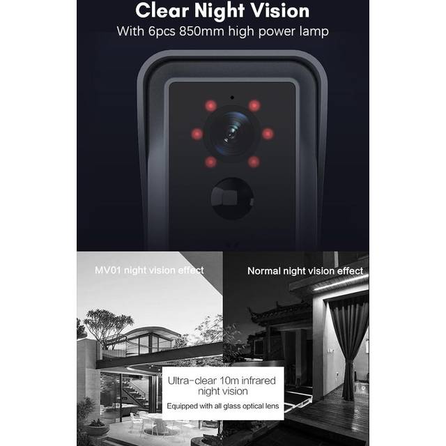 WiFi Video Doorbell Camera Wireless 1080P HD Camera 2-Way Audio Motion Detection Infrared Night black