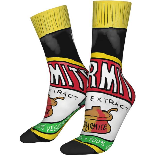 TEMU 1 Pair Marmite-themed Novelty Men's Socks, Vintage Hip Hop Pattern, Polyester (95% Polyester, 5% Elastane), /, Random