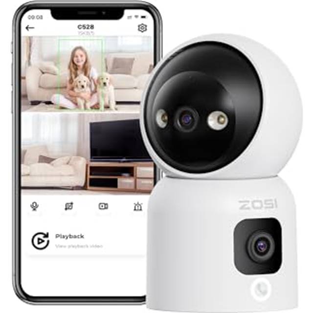 ZOSI 2-in-1 WiFi CCTV Camera Indoor 2MP 360Â° Dual-Lens Views Monitor